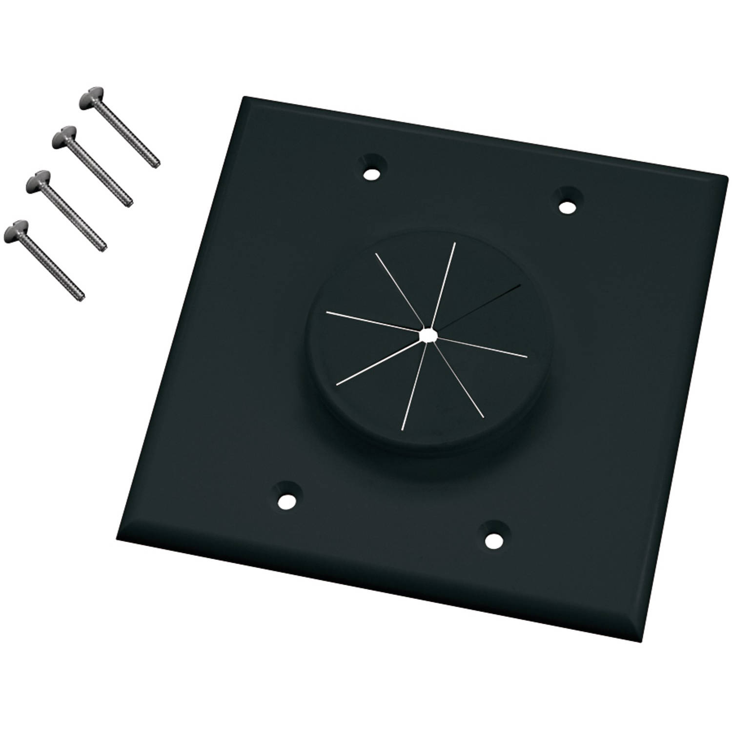MIDLITE 2GBKGR2 DoubleGang Wireport Wall Plate with Grommet, Black
