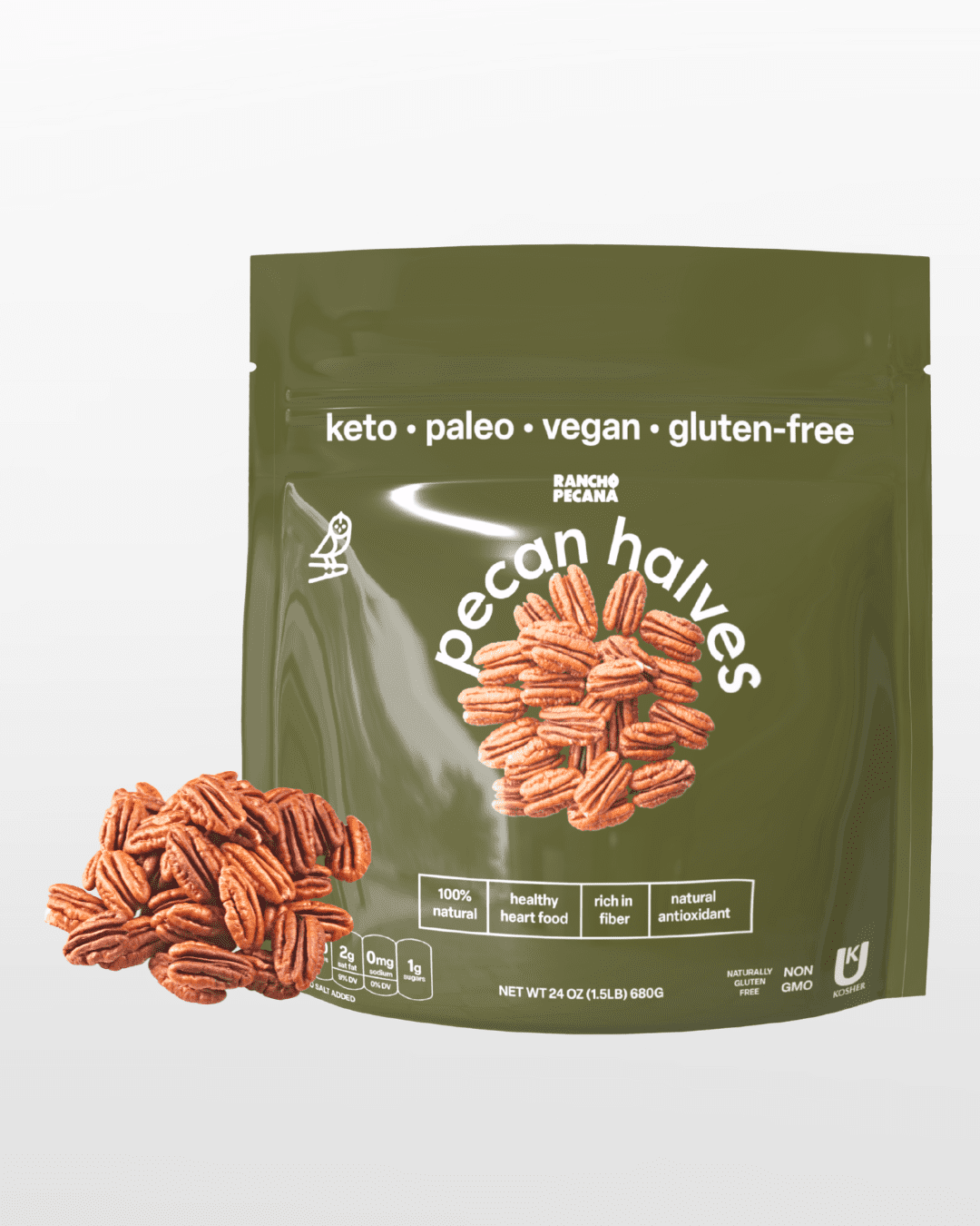 Rancho Pecana Premium Natural Pecan Halves 1.5 LB (24 Oz), Crispy Naturally Gluten-Free Pecan Nuts, Non-GMO, Grain-Free and Naturally Heart Healthy Pecans, Carefully Shelled