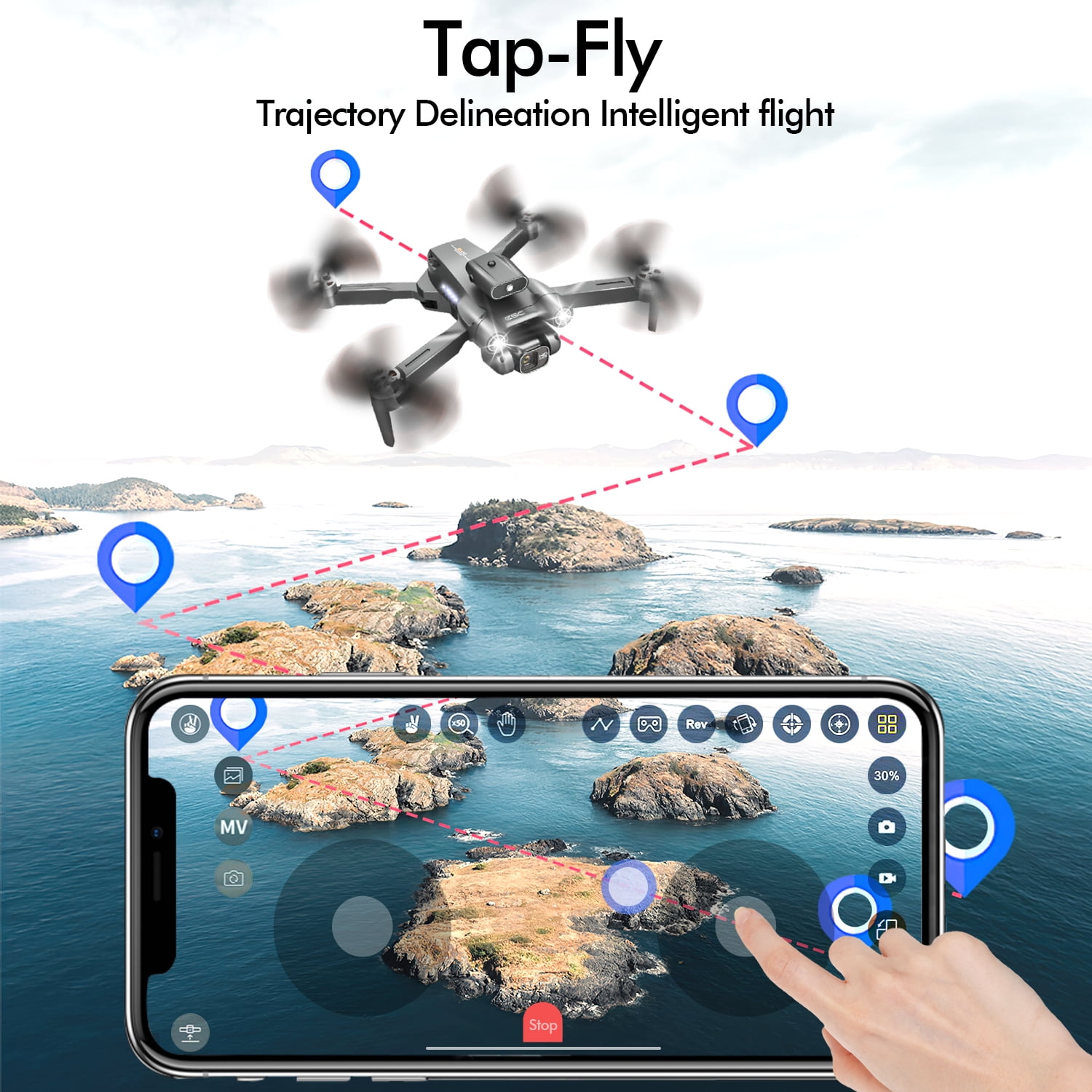 Hot Bee Foldable Aerial Drones, 1080p Ajustable Dual Camera & 3 Batteries, Brushless FPV Quadcopter UAV, Optical Flow, 360° Obstacle Avoidance, Waypoint Fly, Christmas Toy Gift for Adults & Kids