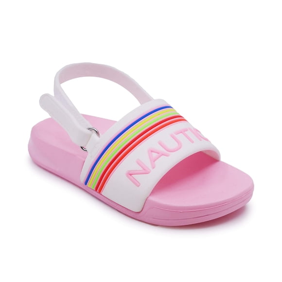 Nautica Kids Toddler Athletic Slide Pool Sandal |Boys - Girls| Toddler- Little Kid-Gaff Toddler-White Neon Rainbow-12
