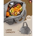 thumbnail image 3 of Insulated Lunch Box for Women, 12L Puffy Reusable Lunch Bag for Work, Office & Picnic, Leak-Proof Tote with Shoulder Strap,Grey, 3 of 7