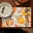 thumbnail image 5 of Thanksgiving Party Placemats Set of 4, 12x18 Inch Rustic Linen Table Mats with Turkey and Pumpkin Pattern, Washable Farmhouse Dining Decor for Autumn Gatherings, 5 of 6