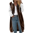 thumbnail image 2 of Womens Long Jacket Trendy Color-blocking Plus Size Fleece Long Sleeve Hooded Outerwear Fall Winter Thick Warm Soft Lightweight Casual Comfortable Plush Coat, 2 of 4