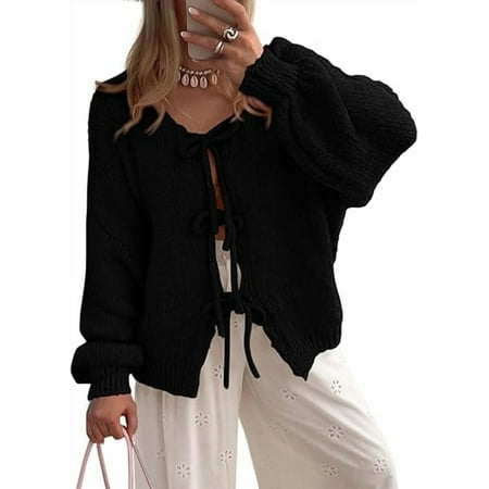 Condition photo showing Good Condition for PRETTYGARDEN Women s Tie Front Bow Cardigan Sweaters Chunky Knit Long Puff Sleeve Trendy Fall Winter Jacket Coats size S