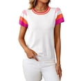 thumbnail image 4 of Women'S Color Block Tops Casual Crewneck Short Sleeve Pullover Sweater Knit Beach Vacation Clothes White S, 4 of 9