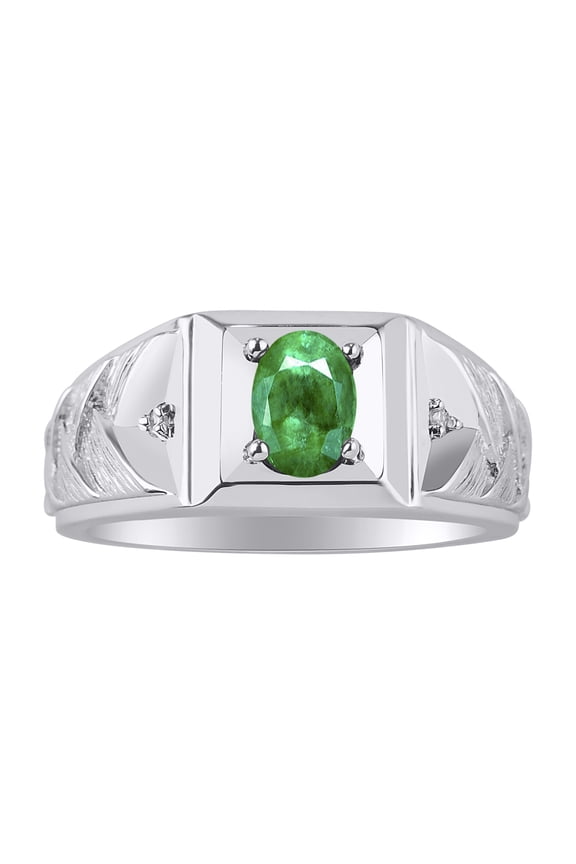 Mens Emerald & Diamond Ring 14K White Gold Band MR3003EMW-CC