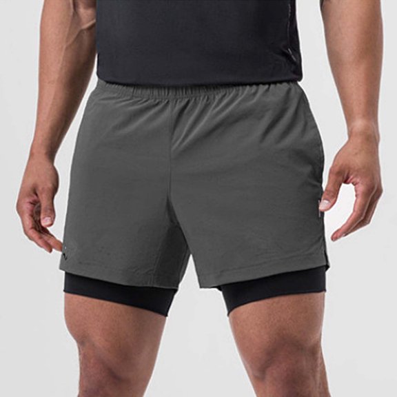 Stamzod Men's 2 in 1 Gym Shorts Workout Athletic Running Outdoor Sports Shorts with Zipper Pocket Dark Gray M