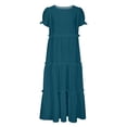 thumbnail image 6 of Sakmal Crew Neck Dresses for Women 2024 Casual Spring Blue Long Tiered Ruffle Short Sleeve Solid Sundress, 6 of 9
