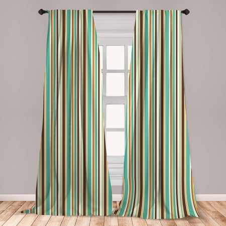 Teal Brown Room Striped Curtains 2 Panels Set, Funk Art Nostalgic Lash Strokes with Earthen Tones Blow Fashion Graphic Print, Window Drapes for Living Room Bedroom, Brown Teal, by Ambesonne ()