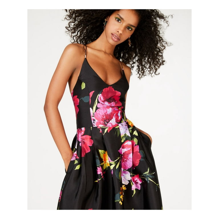 Black floral spaghetti string dress best sale
