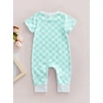 thumbnail image 5 of Bagilaanoe Newborn Baby Boy Girl Casual Jumpsuit Short Sleeve Playsuit  3M 6M 9M 12M 18M Checkerboard Printed Long Romper, 5 of 9