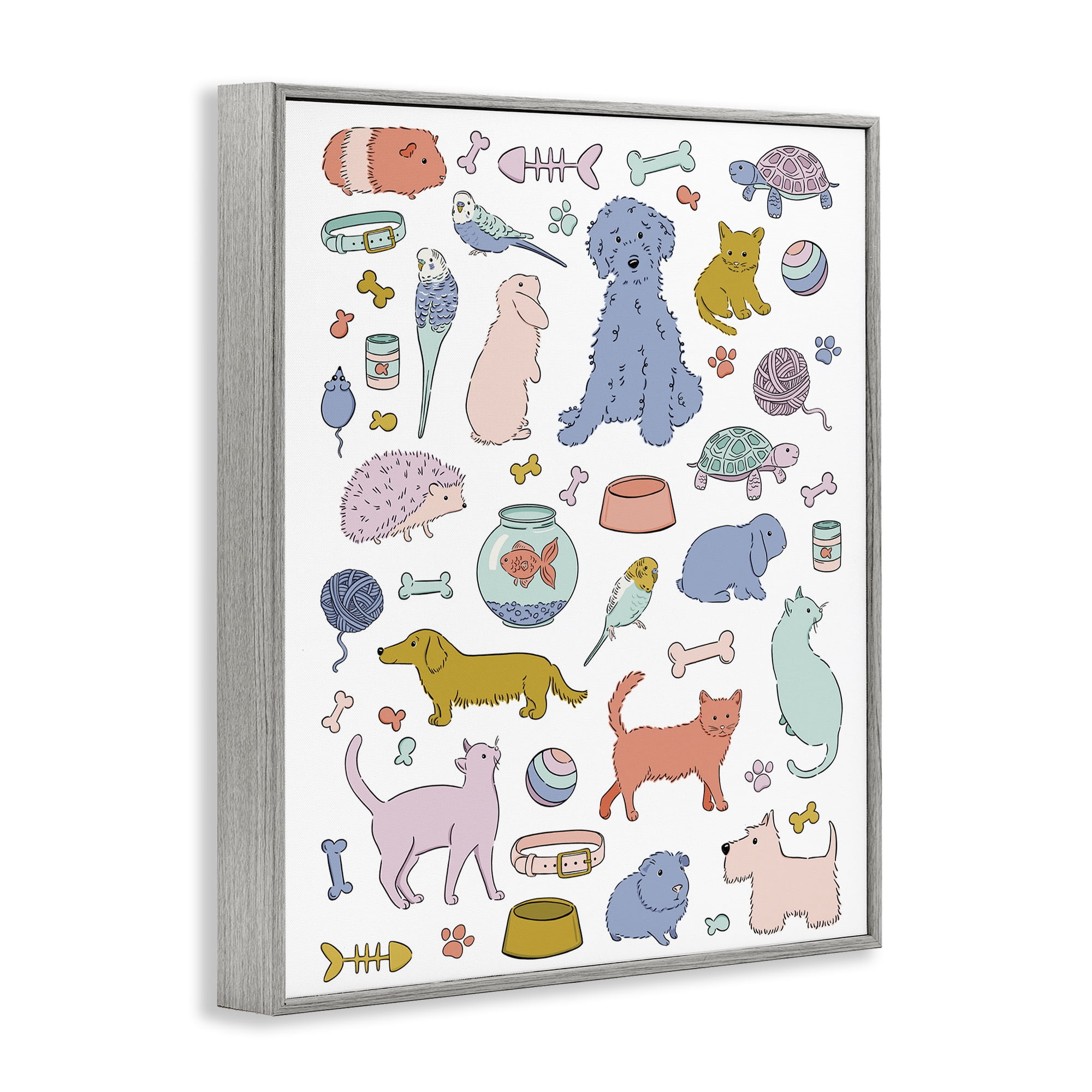 Stupell Industries Pet Shop Menagerie Gray Framed Giclee Art, design by Bethany Sandoval