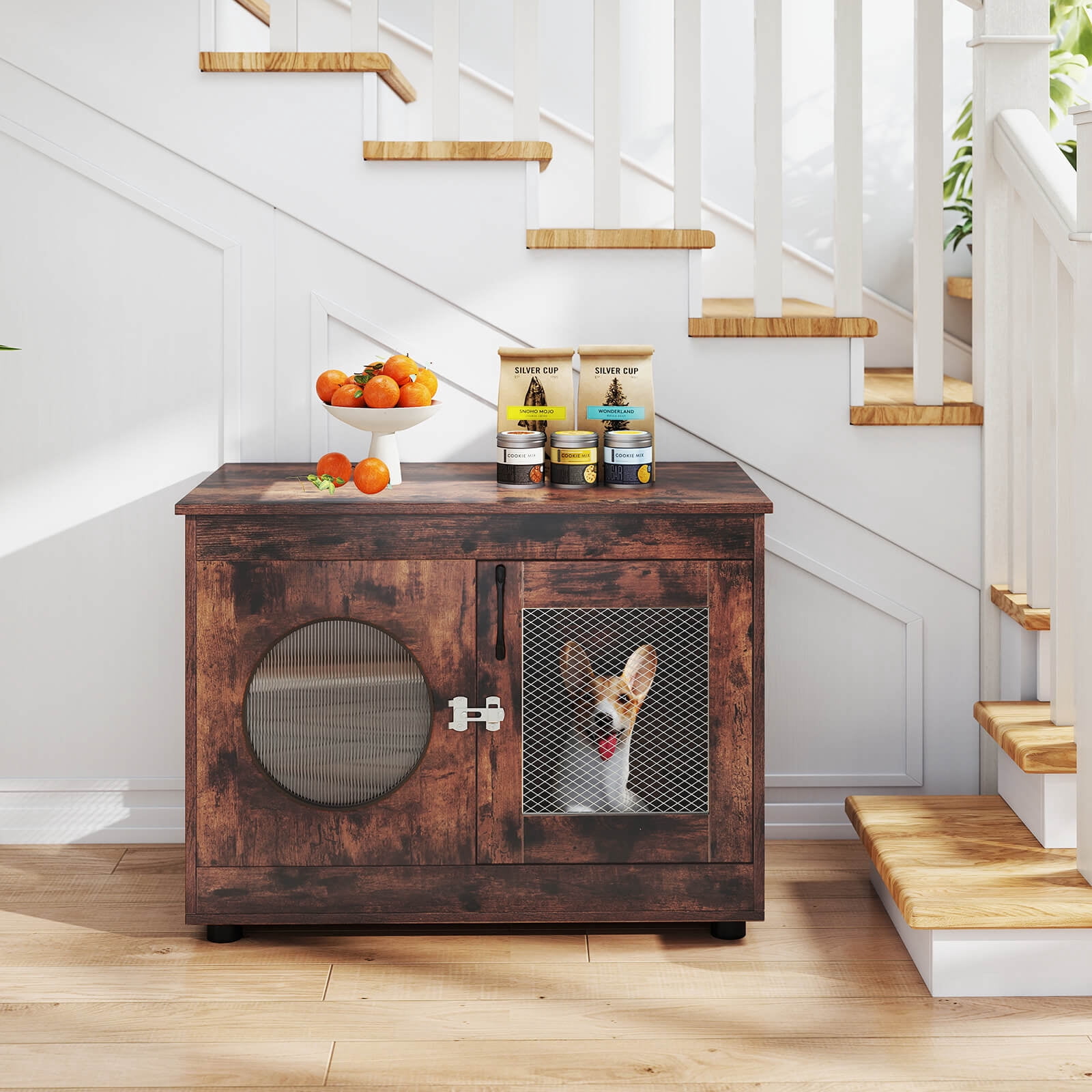 Costway Furniture Style Dog Crate for Small Medium Dogs Translucent Window Lockable Door