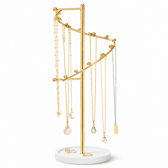 Gold Jewelry Holder Stand, 14.1” Necklace Organizer Tree with Rotating Spiral Design, Jewelry Display for Necklaces, Bracelets, Rings, Elegant Jewelry Storage Rack for Vanity, Bedroom,Gift for Women