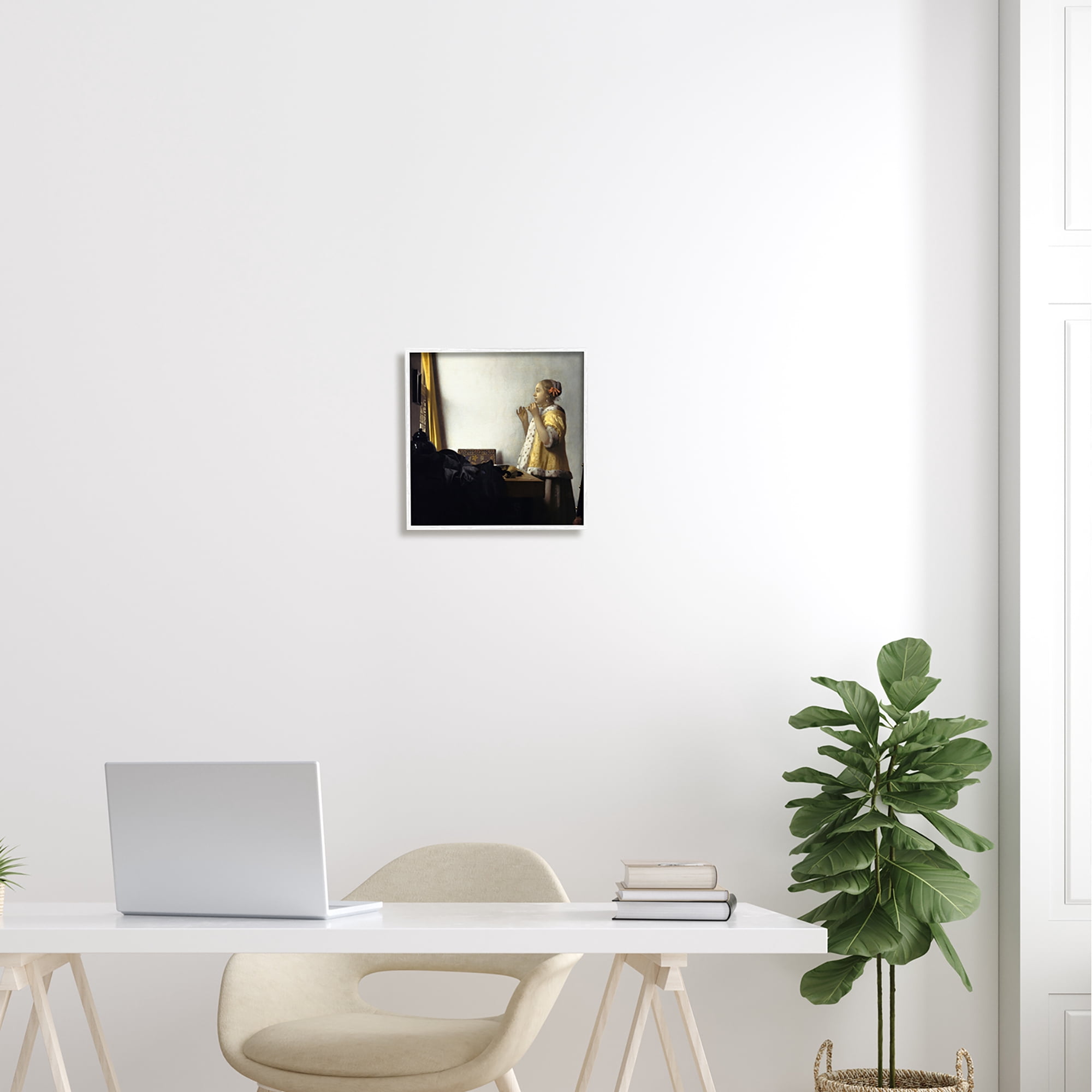 Stupell Industries Young Woman with a Pearl Necklas Johannes Vermeer Painting Painting White Framed Art Print Wall Art, Design by one1000paintings