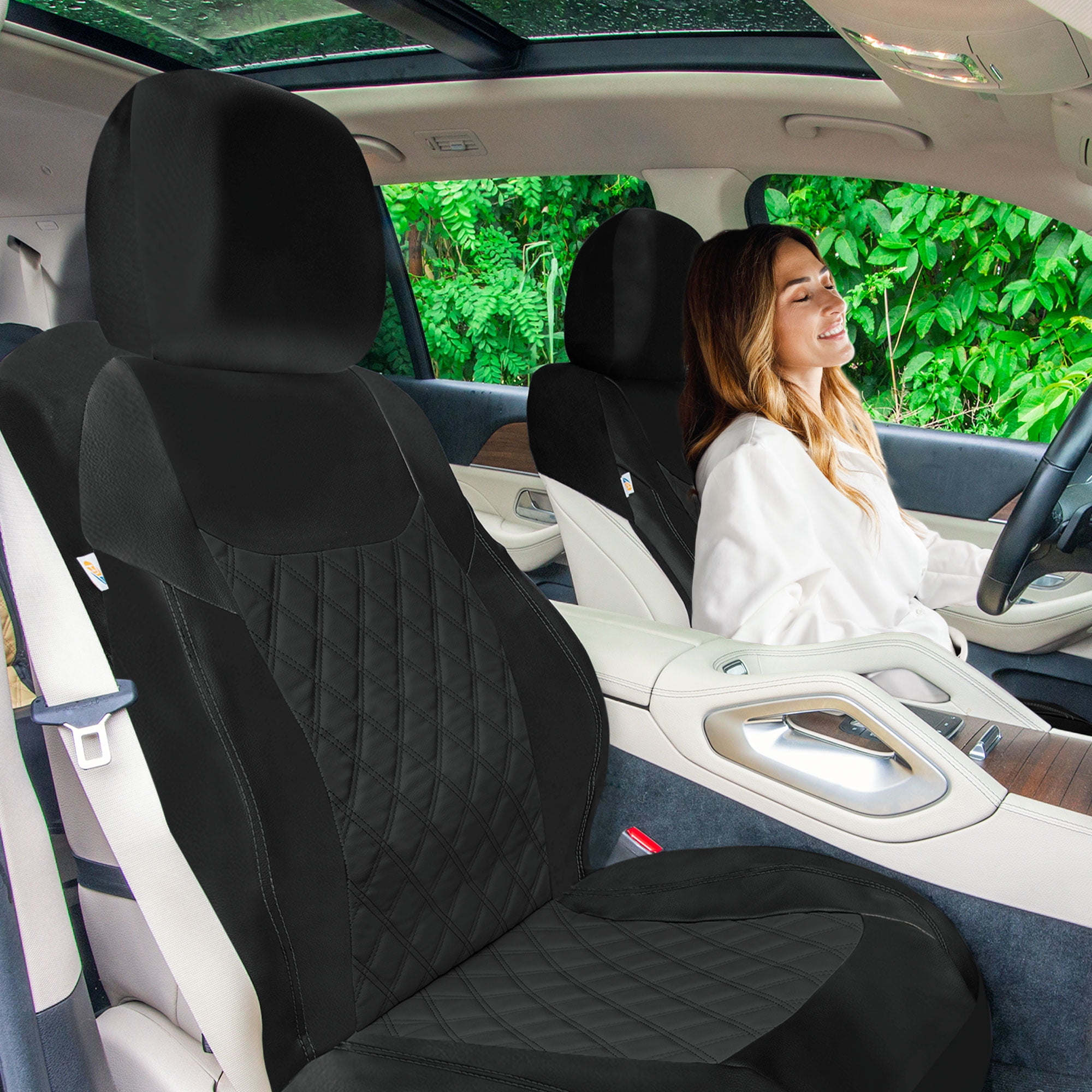 Universal Fit Car Seat Cover – Full Set of Automotive Car Seat Covers, Ultra-Modern Quilted Leatherette Seat Covers, Water-resistant Seat Protector for Cars, Trucks, SUVs and Vans