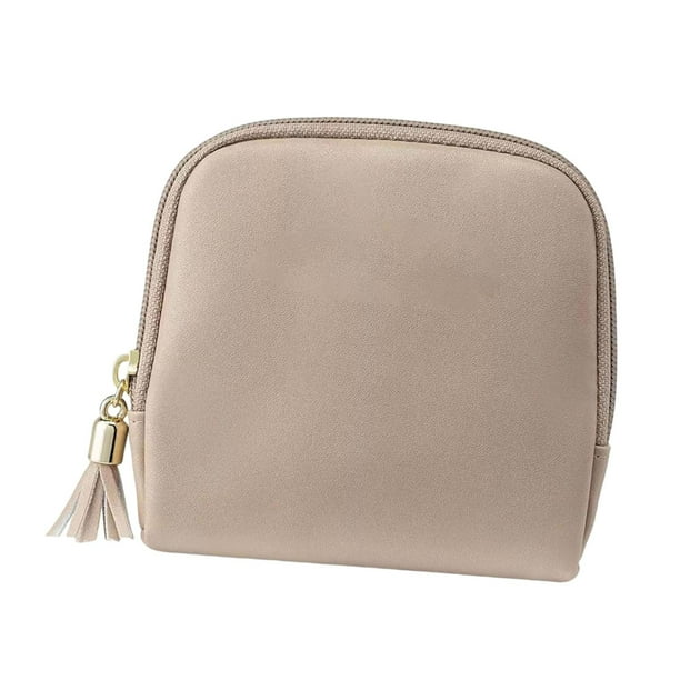 Estuche pequeño de viaje para joyas con cremallera, bolsa portátil para guardar pendientes. Café ligero