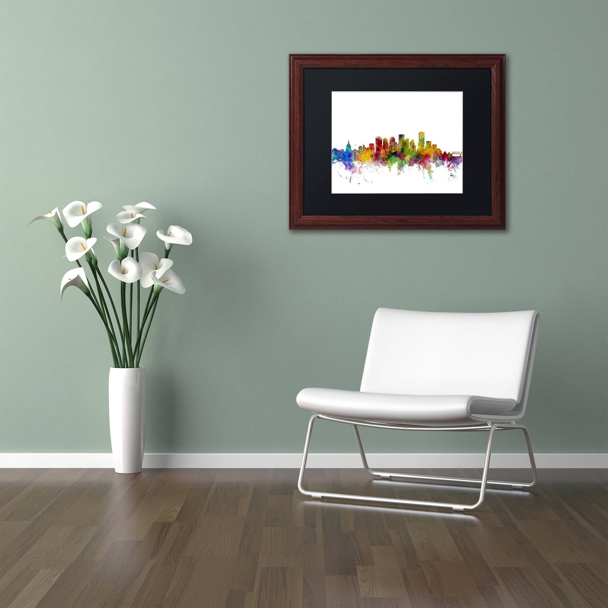 Trademark Fine Art "Edmonton Canada Skyline" Canvas Art by Michael Tompsett Black Matte, Wood Frame