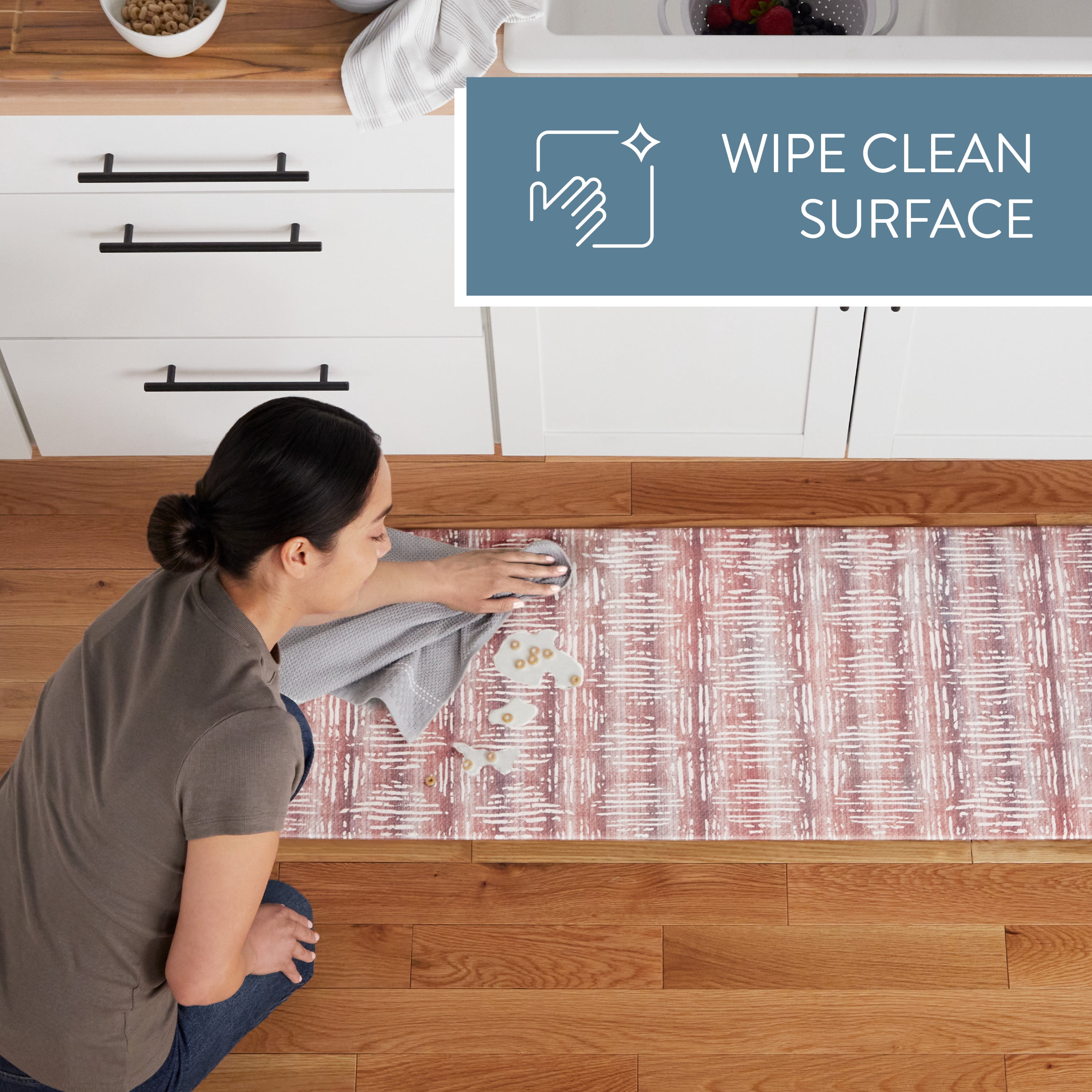 TOWN & COUNTRY BASICS Comfort Plus Boho Geo Anti Fatigue Comfort Mat, Kitchen Mat, Standing Desk Mat, Dorm Room Rug, Non-Slip Backing, Maroon, 18"x39"