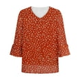 thumbnail image 7 of Womens Tops Ruffle 3/4 Sleeve V-Neck Floral Pritned Dressy Casual Chiffon Blouses Tops, 7 of 7