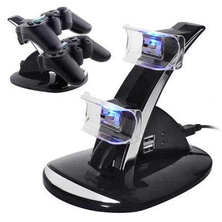 Insten Dual USB Charging Charger Dock Station Stand for PS3 Sony Playstation 3 PS 3 Wireless Remote Controller LED light Docking Power Stand Cradle (with extra 2 USB