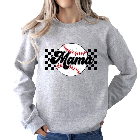 Baseball Mama Checkered Baseball Mom Sweatshirt Women Gift for Softball Mom Gray Sweatshirt Adult X-Large