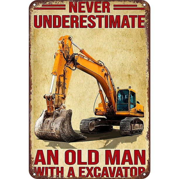 Excavadora Placa Metal Vintage Pintura Hierro Rectangular Artística Pared 20x30cm