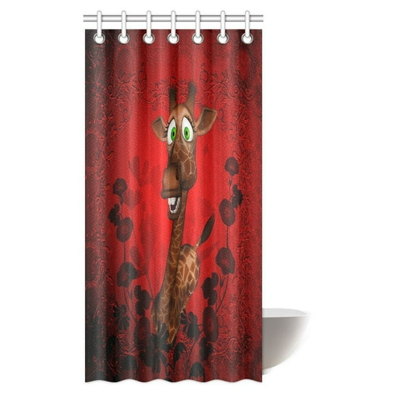 MYPOP Cartoon Decor Shower Curtain, Funny Cartoon Giraffe Bathroom Shower Curtain with Hooks, 36 X 72 Inches