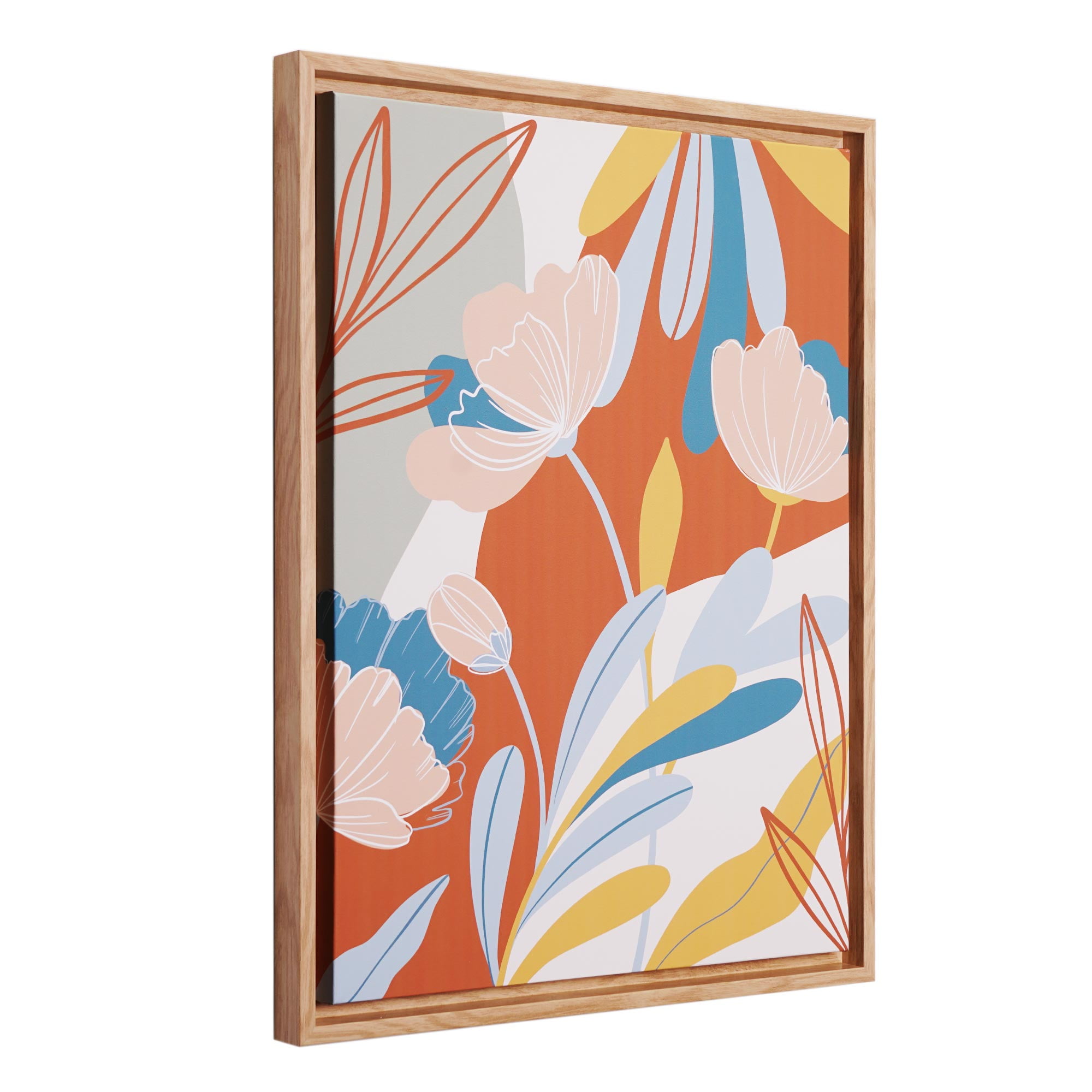Floral Watercolour Repro Orange Framed SINGLE CANVAS PRINT Wall Art 