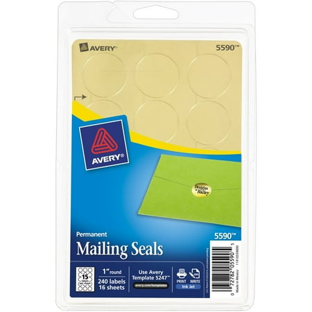 Avery Printable Gold Metallic Mailing Seals 5590, 1" Round, Pack of 240