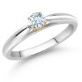 thumbnail image 2 of Gem Stone King 0.17 Ct Round Sky Blue Aquamarine 10K White and Yellow Gold Solitaire Engagement Ring (Size 9), 2 of 4