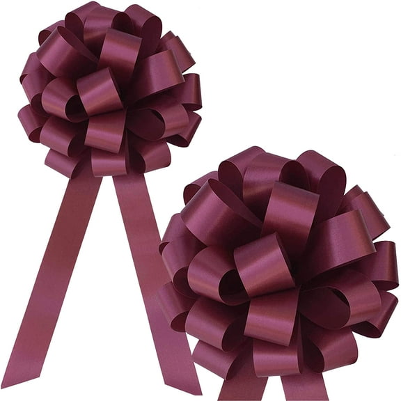 Burgundy Pull Bows with Tails - 8" Wide, Set of 6, Wedding Pew Bows, Wreath, Reception, Fall, Christmas
