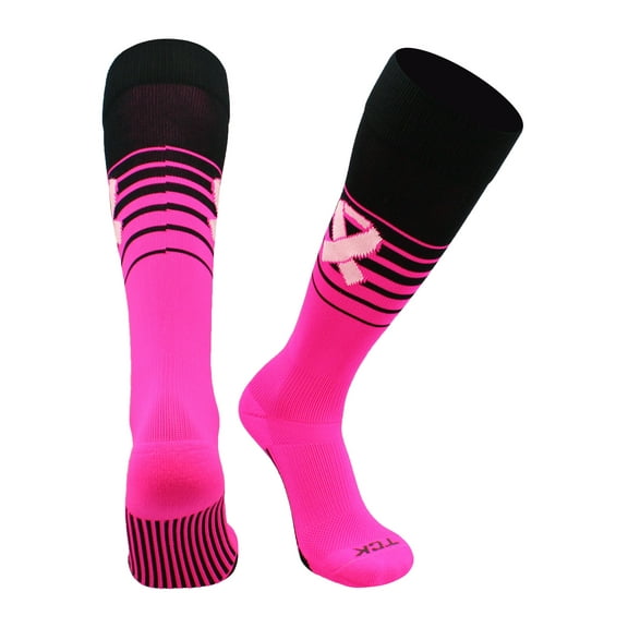 TCK Elite Breaker Aware Breast Cancer Awareness Knee High Socks - Black Hot Pink