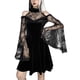 thumbnail image 4 of Vestido a media pierna gótico con hombros descubiertos y mangas con volantes de encaje para mujer XBTCLXEBCO Negro, Chico, 4 of 6