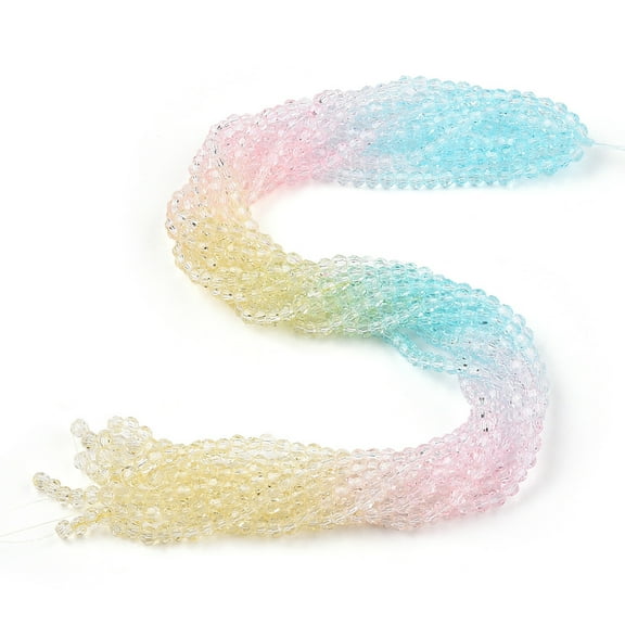 Transparent Glass Beads Strands Segmented Multi-color Beads Faceted(32 Facets) Round Light Sky Blue 4~4.5mm Hole: 1mm 90~95pcs/strand 13.98 inch(35.5cm)