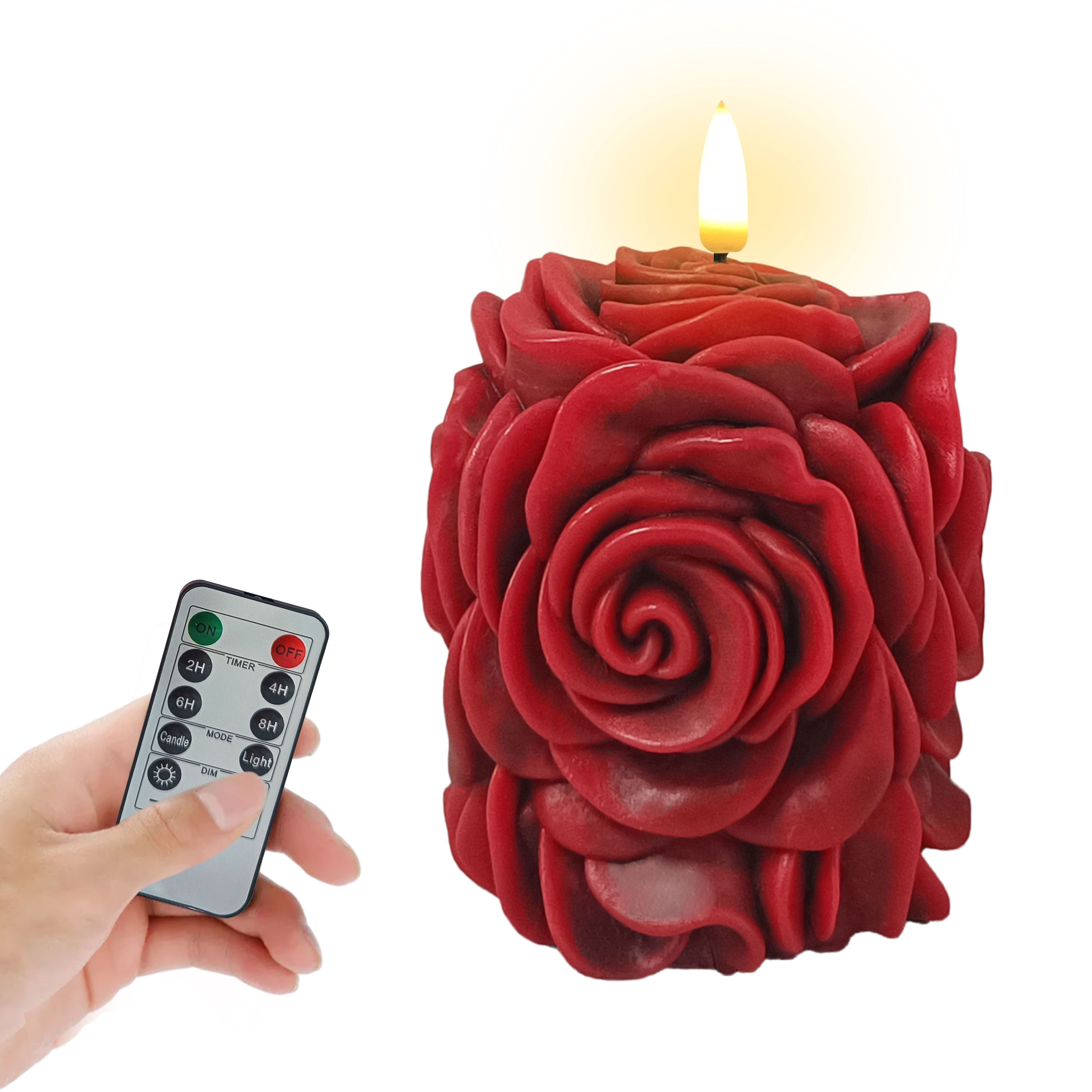 Rose Flower Flickering Flameless Candles, Real Wax LED Candles with Remote and Timer, 3.8 Inch Battery Operated Pillar Candles for Room Elegant Decor Home Wedding Decoration