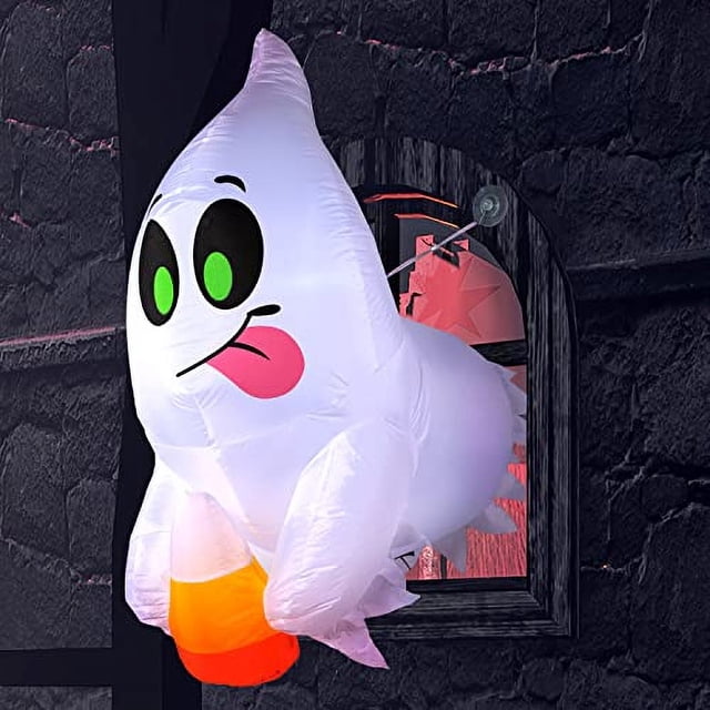 Inflable de Halloween de 4 Pies de Joiedomi con Fantasma de Caramelo Rompiendo la Ventana