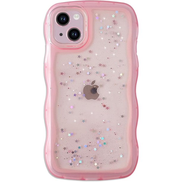 Qokey - Funda para iPhone 13 de 6,1 pulgadas, diseño de estrellas rizadas con purpurina transparente, protección total, suave TPU a prueba de golpes, para mujeres y niñas, color rosa
