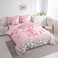 thumbnail image 2 of Erosebridal Dreamy Glitters Print Twin Bedding Sets for Girls, Pink Bling Z Letter Bedding Comforter Set, Pink Reversible 7pcs, 2 of 6