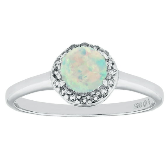 .57 Ct Round White Opal and White Topaz 925 Sterling Silver Ring Size 6