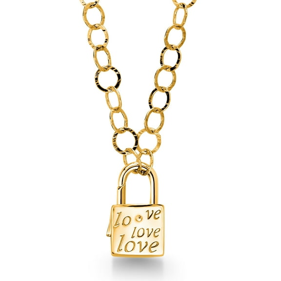 Gem Stone King Made in Italy 18K Yellow Gold Plated Silver Love Lock Link Chain Necklace for Women (18 inch, with Security Clasp)