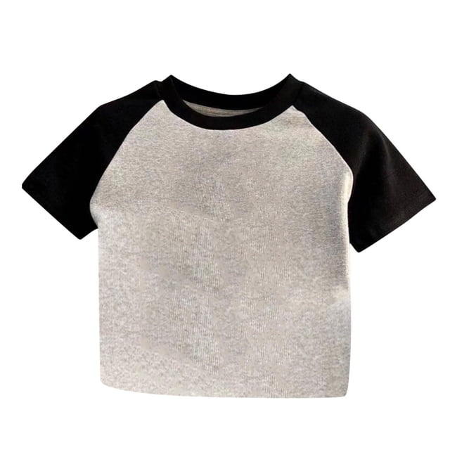 Zpanxa Girls Shirts Summer Color Matching All Match Short Sleeve Tee Bottoming Shirt With Polyester Spandex 5 Years