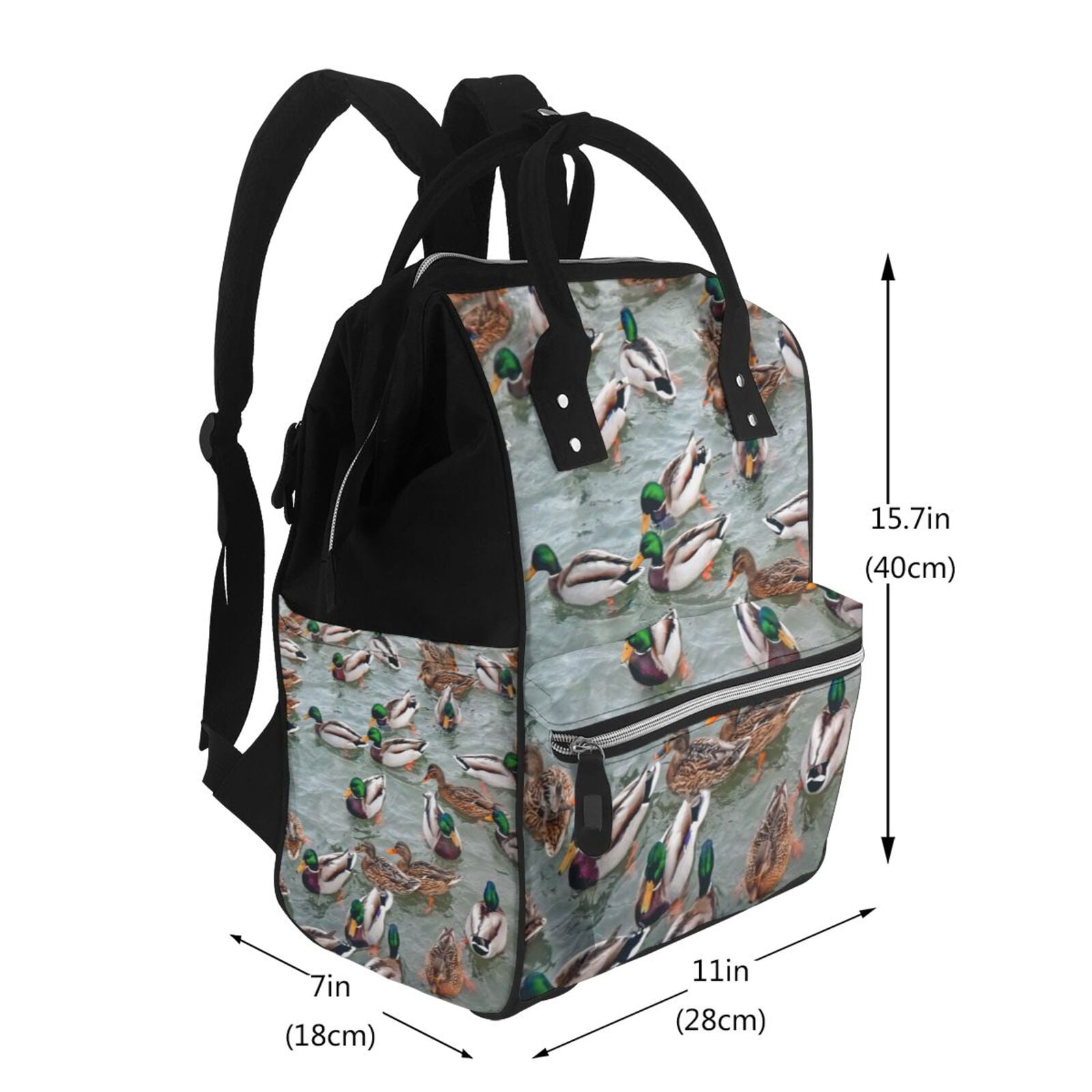 Ratiio Mallard Ducks Swimming Mummy Backpack - Waterproof Twill Canvas, Large Capacity Diaper Bag with Multiple Pockets and Adjustable Straps
