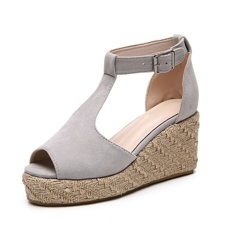 

TANGON Fashion Women Ankle Strap Summer Hemp Rope Sandals Heeled Sandals Shoes