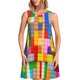 thumbnail image 1 of Balery Colorful Plastic Blocks Pattern Vestidos de verano para mujer con estampado: vestido holgado sin mangas, vestido playero informal y cómodo para días calurosos., 1 of 7