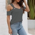 thumbnail image 5 of Homenesgenics Tops for Women Plus Size,Tunic Tops for Women,Crop Tops for Women Women Summer Sexy T- Shirt Cold Shoulder Pullover Blouse-Neck Short Sleeve Solid Gray M, 5 of 6
