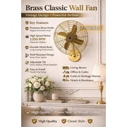 Vintage Brass Wall Fan | Retro Home Decor, 3-Speed Motor