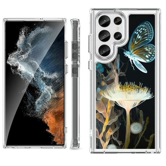 Shockproof Bumper Phone Case for Samsung Galaxy S23 Ultra 5G, by OneToughShield ยฎ - Butterfly Translucent