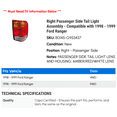 thumbnail image 2 of Right Passenger Side Tail Light Assembly - Compatible with 1998 - 1999 Ford Ranger, 2 of 2