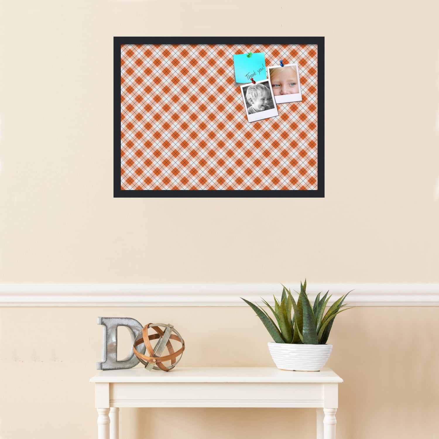 PinPix ArtToFrames 25x18 Custom Cork Bulletin Board Argyle Burnt Orange   Poster Board Has a Fabric Style Canvas Finish, Framed in Satin Black (PinPix-634)